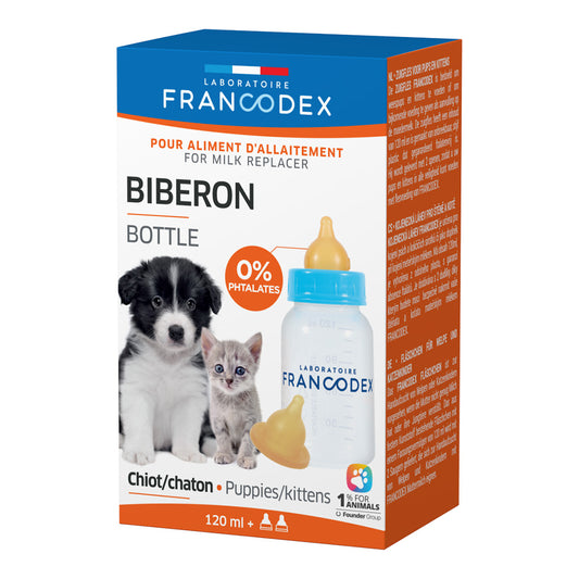 Francodex tuttipullo 120ml +2tuttia koiran ja kissanpennuille