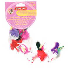Zolux Cat 3pcs fur mice with feathers