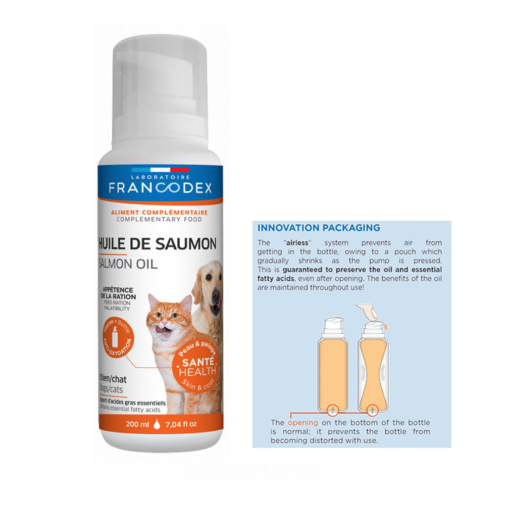 Francodex Lohiöljy 200ml, Pullo pitää öljyn ilmatiiviissä tilassa.