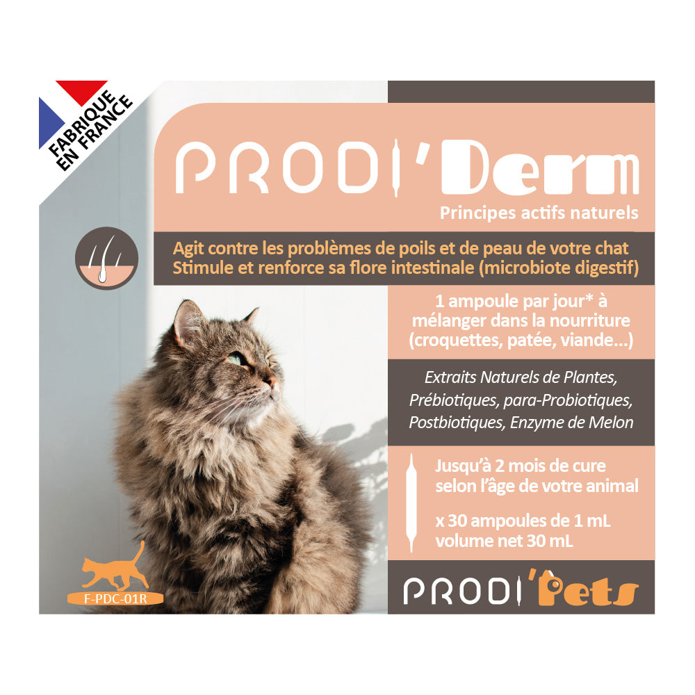 Prodi'Derm Cat helps with skin problems with probiotics and plant extracts