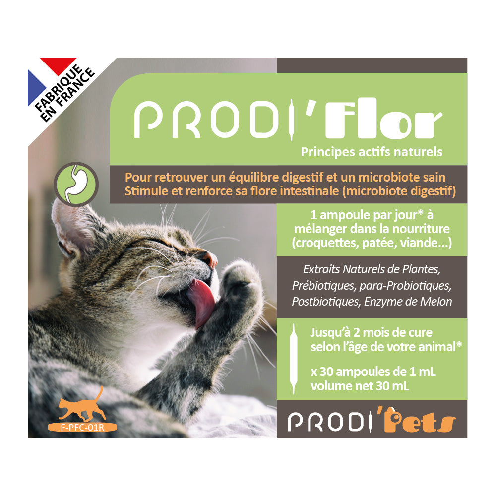Prodi'Flor Cat helps with intestinal problems with probiotics and plant extracts