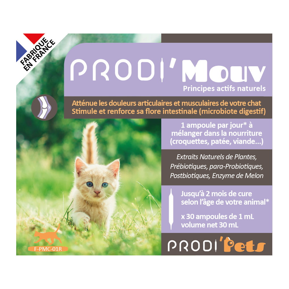 Prodi'Mouv Cat helps with muscle and joint problems with probiotics and plant extracts